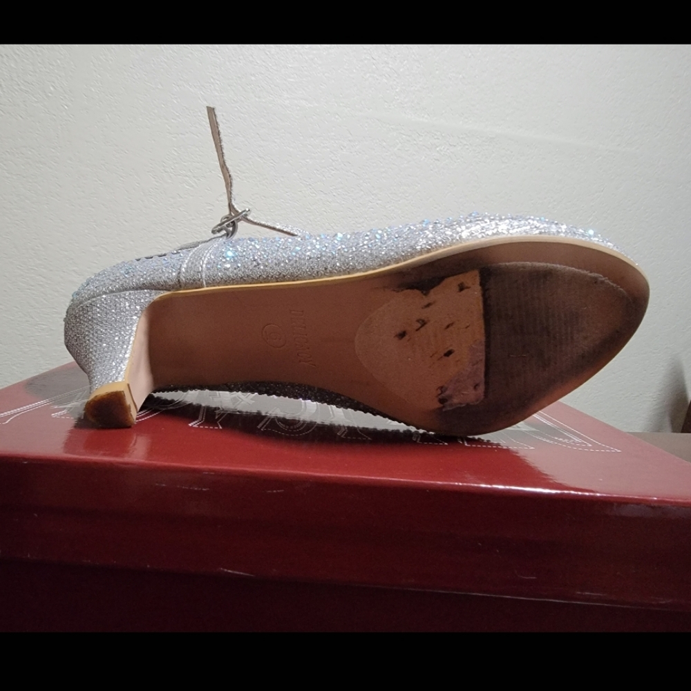 Silver heels with glitter